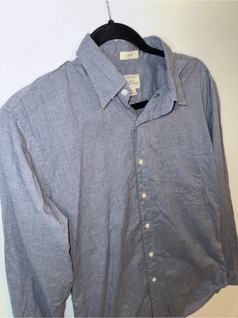 J. Crew Men’s Lightweight Secret Wash Button-Down Slim Shirt, Small, Blue/Grey